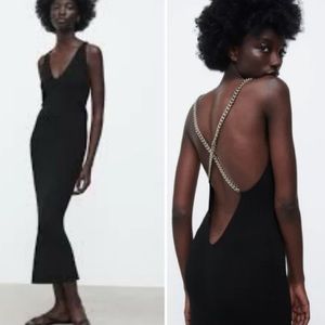 Zara Black Knit Midi Dress with Chains